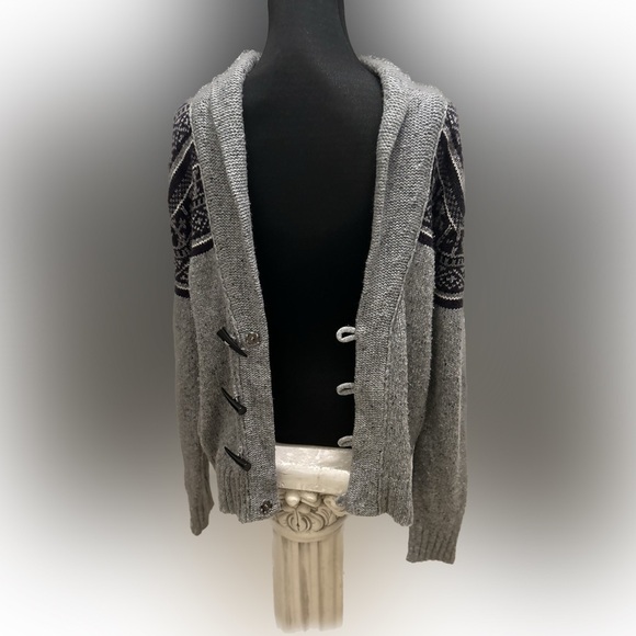50%off w♥️ VNTG Tokyo Laundry Mens Grey Collared Fair Isle Cardigan flaw - Picture 3 of 7